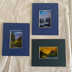 Vintage paintings with blue/green mat